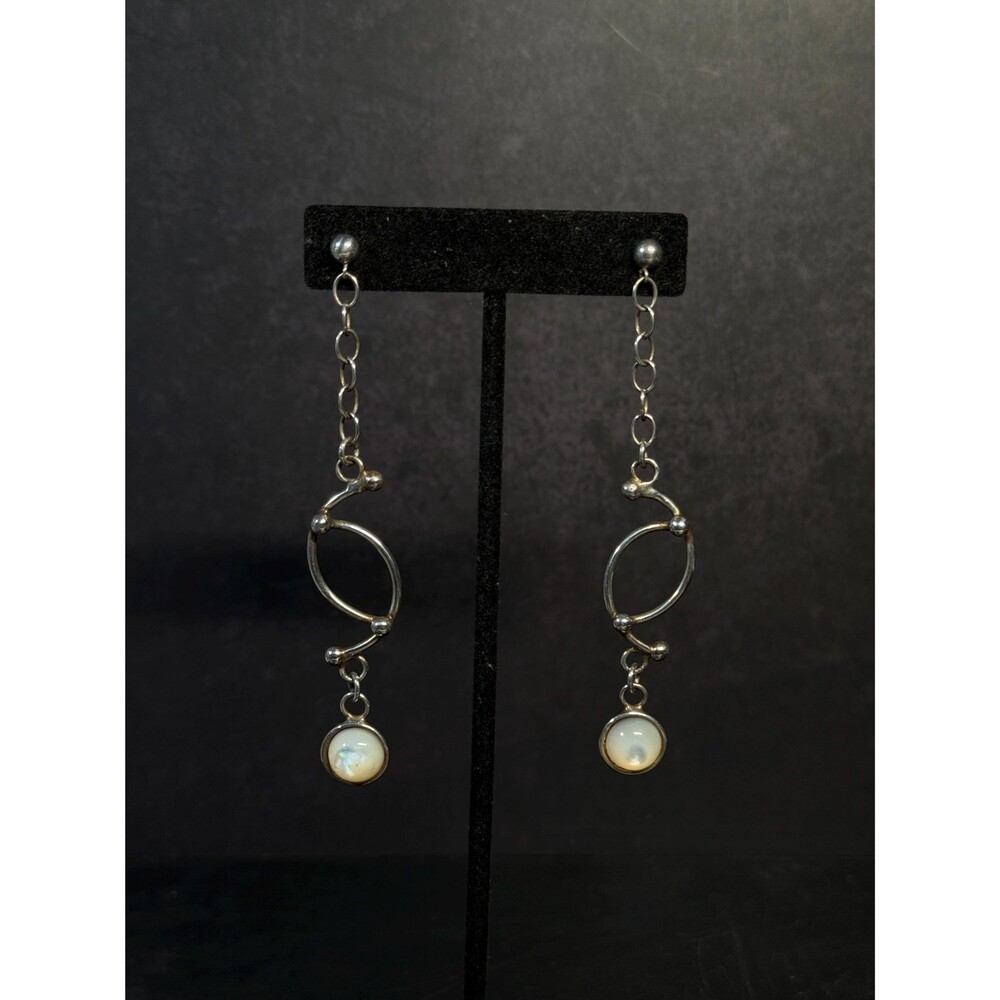 Mother of Pearl Sterling Silver Long Drop Earrings